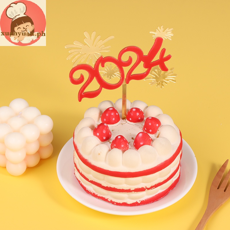 XUAN Creative Acrylic Happy New Year 2024 Cake Topper For Merry