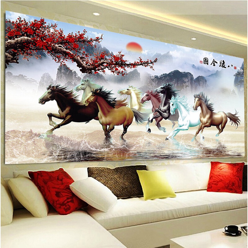 8 Running Horses Canvas Painting House Living Room Wall Art Print ...