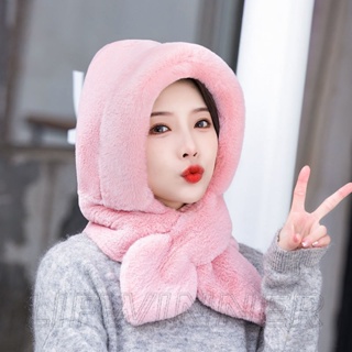 Girls Cute Bunny Hat Scarf Set 2-in-1 Cartoon Winter Warm Hat Soft Plush  Full Hood Cap Thermal Hats with Ears Neck Warmer Cold Weather Set for Girls