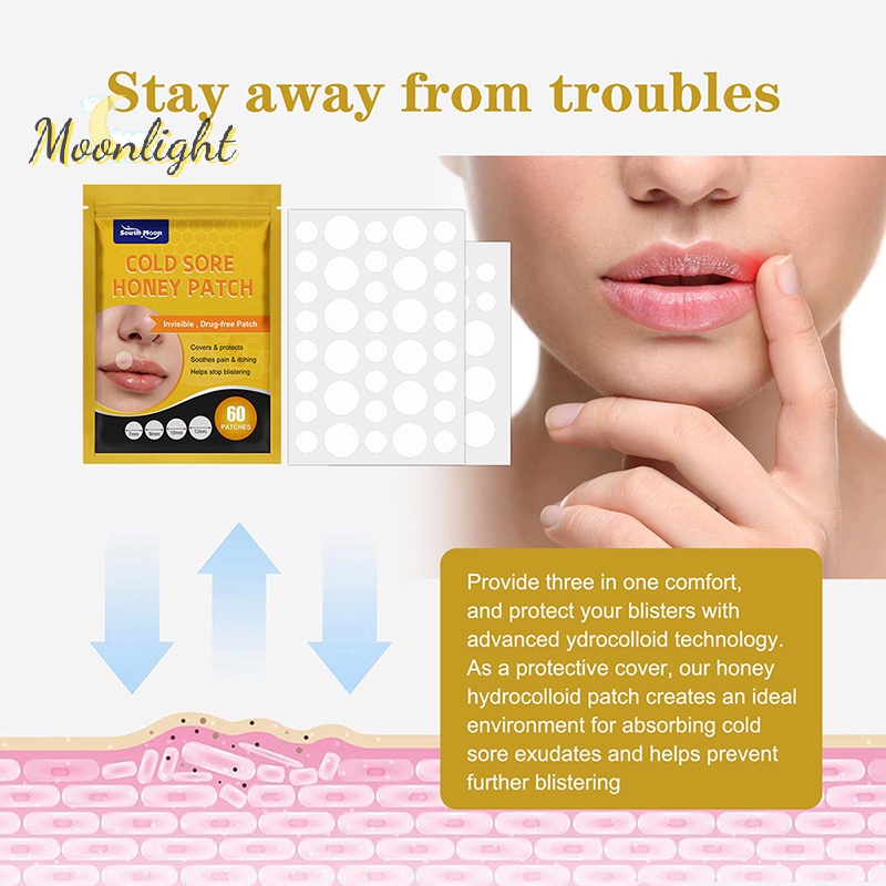 Moonlight> 60 Cold Sore Patches Acne Spot Pimple Skin Breathable Blemish Hydrocolloid Patch New