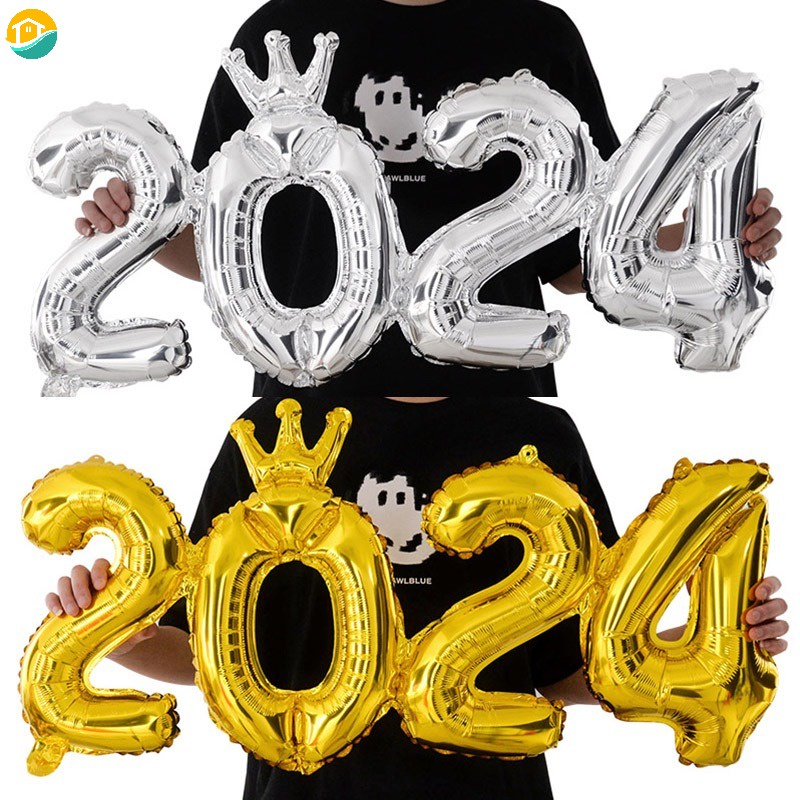 Happy New Year 2024 Aluminum Film Balloons Gold Silver 2024 Number