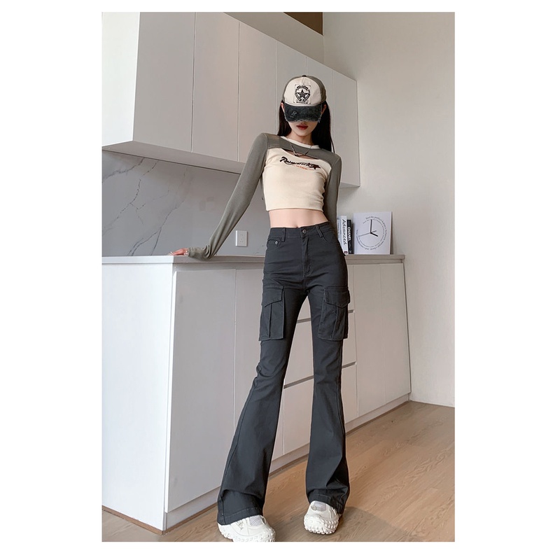 American Micro Flared Overalls Women Autumn High Waist Slimmer Look ...