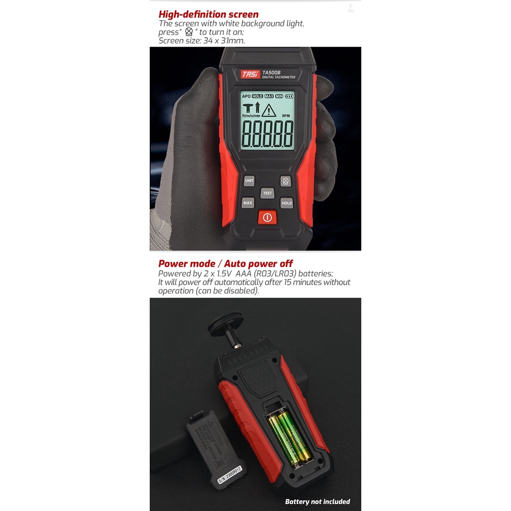 FLP TASI Digital Tachometer Non-Contact Mini RPM Tester Meter LCD ...