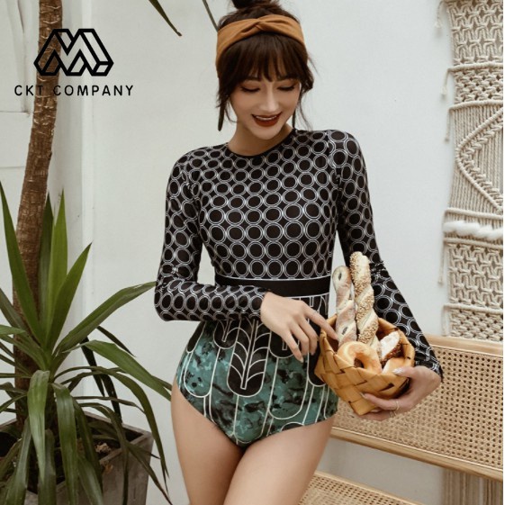 ♞Mermaid Rashguard Tie Dye One Piece Swimsuit for Women Swimwear