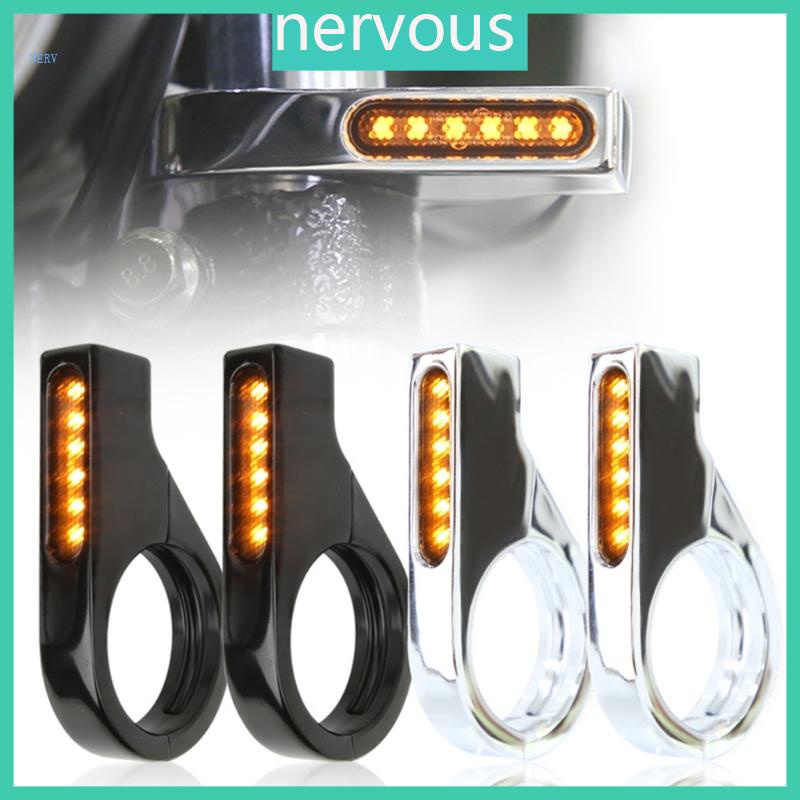 2PC Motorcycle LED Turn Signal Lights – 41mm Fork Mount, Amber/White DRL Indicators, 12V