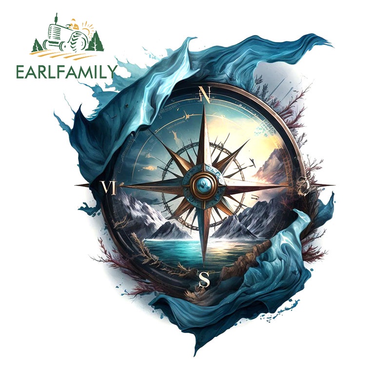 EARLFAMILY 13cm Compass Car Sticker Motorcycle Windshield Bumper Trunk ...