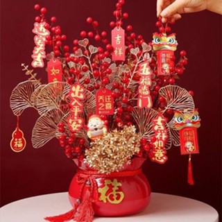 Chinese New Year Artificial Rich Fruit Bucket Berry/ Simulation Red Berries  Branches for Home Xmas Wedding Fake Flower Wreath Decoration