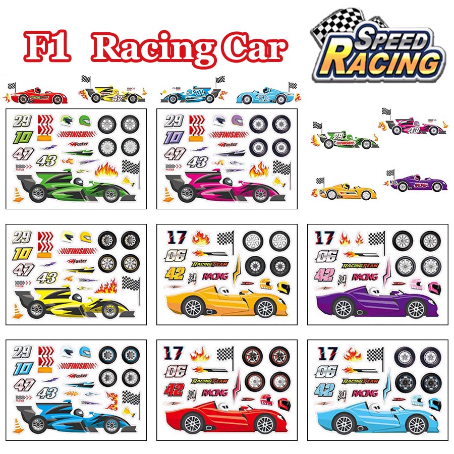 8PCS Children's Anime Cute Cartoon Formula 1 Racing Car Puzzle Sticker ...