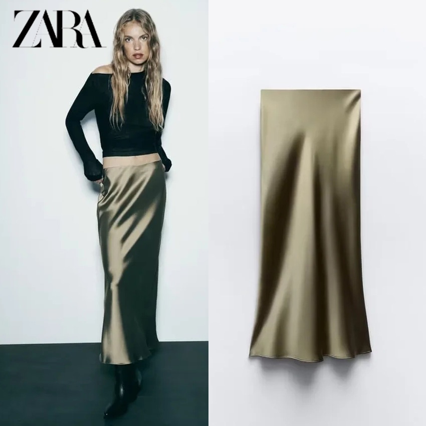 Zara New Style Women s Silk Satin Texture High Waist Skirt Mid Length Skirt 7968897 712 Shopee Philippines