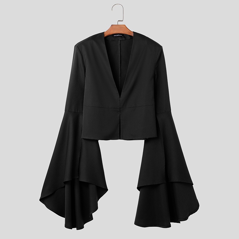 INCERUN Men Vintage V-Neck Long Flared Sleeve Solid Color Blazer | Shopee Philippines