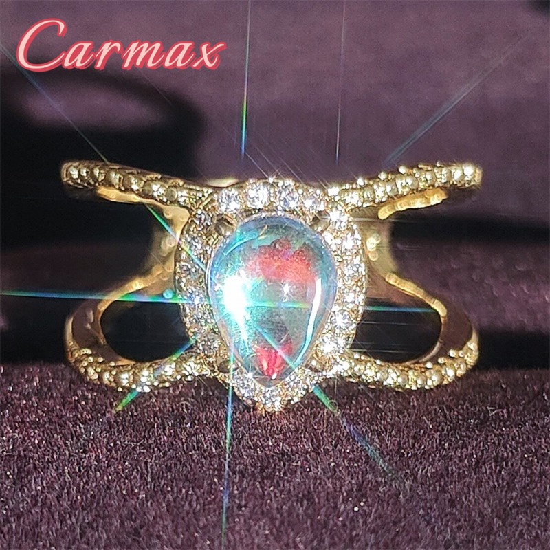 New Rose Gold Drop-Shaped Moonstone Ring Teardrop Pear-Shaped S925 ...