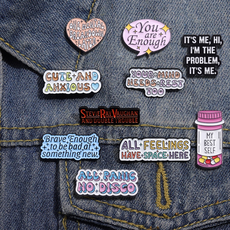 Colorful Text "My Best Self" Enamel Brooch Funny Short Sentence