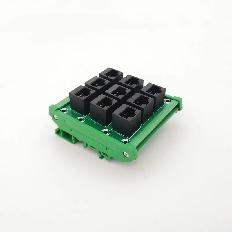 DIN Rail Mount RJ45 Module,RJ45 8P8C Jack 9Way Buss Breakout Board