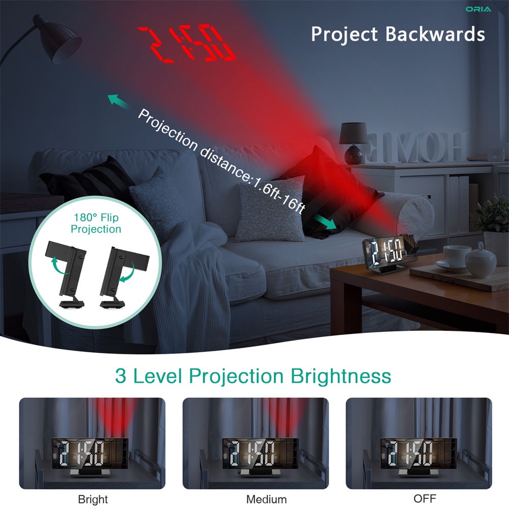 LED Projector Alarm Digital Clock Loud Alarms Wall Ceiling USB Quiet ...