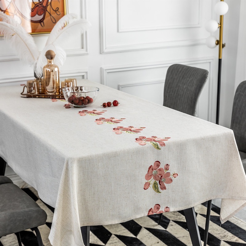 Embroidery, embroidery, small fresh pink peach blossom tablecloth
