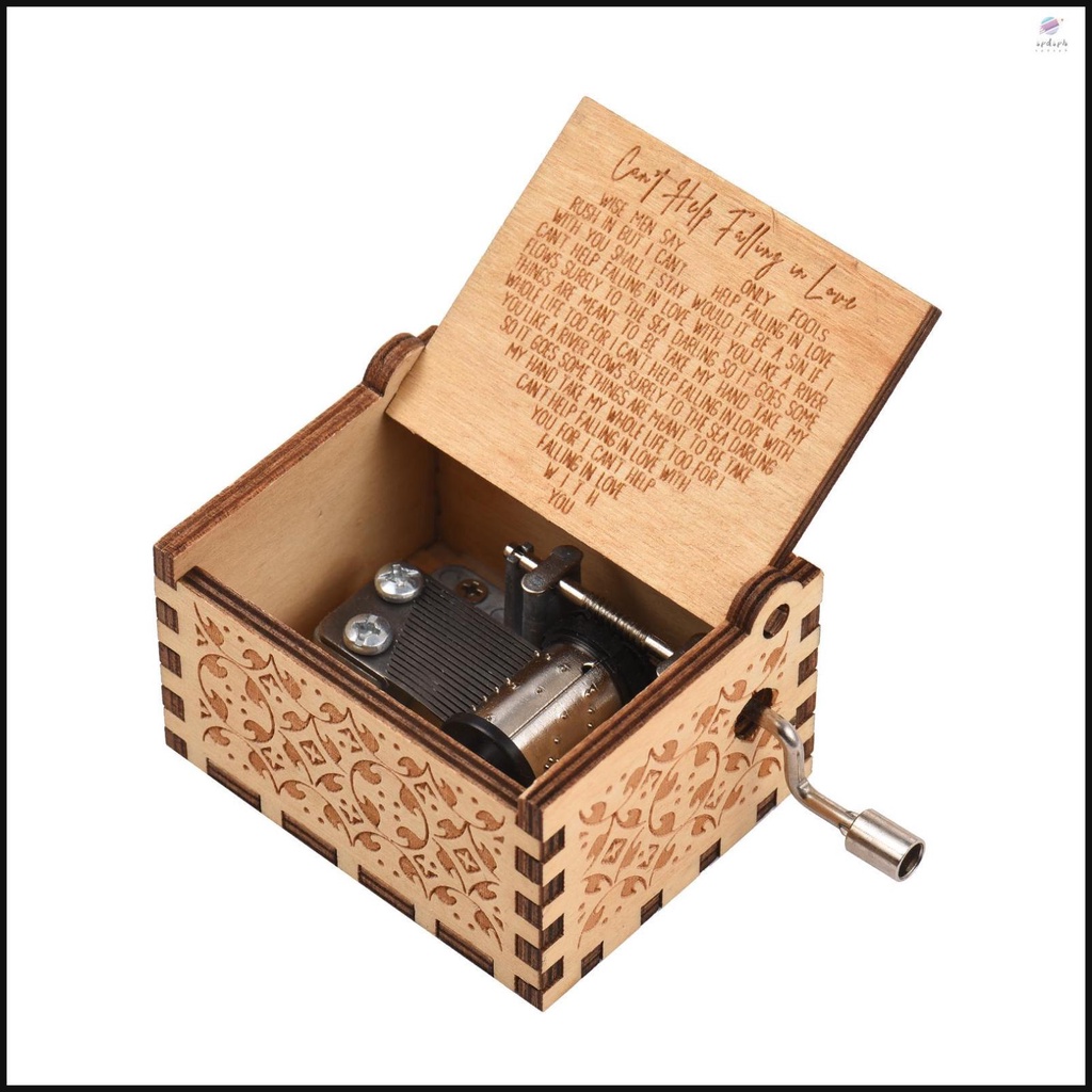 [dron] Vintage Wooden Music Box Palmsize Hand Crank Wood Case Musicbox
