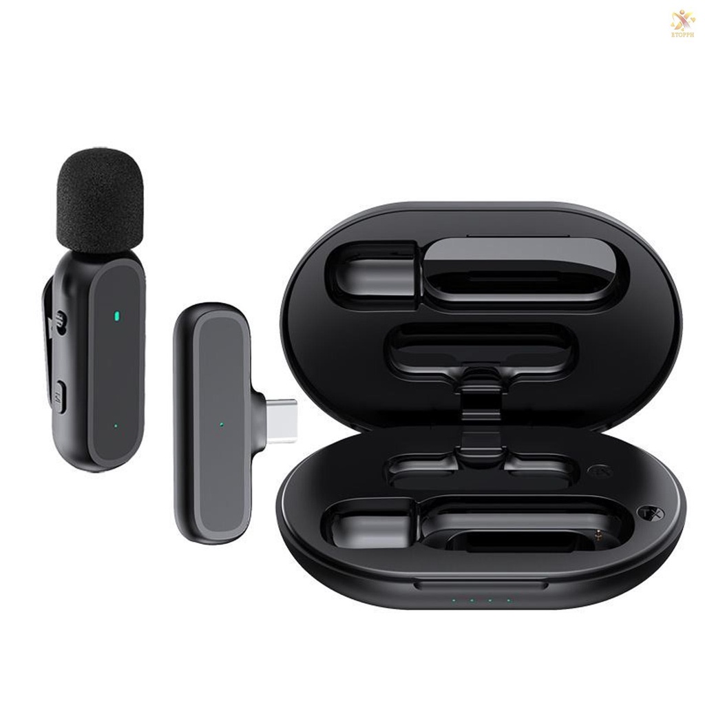 Wireless Clip on Microphone Wireless Mic Receiver and Transmitter with Charging Box for Type C Mobile Phone Rechargeable Microphone with Windscreen