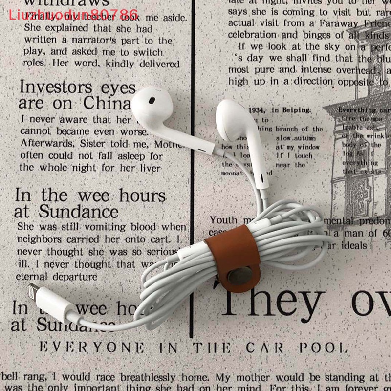 Liuzhuodun80786 Earphone Wire Organizer Genuine Leather Cable Winder