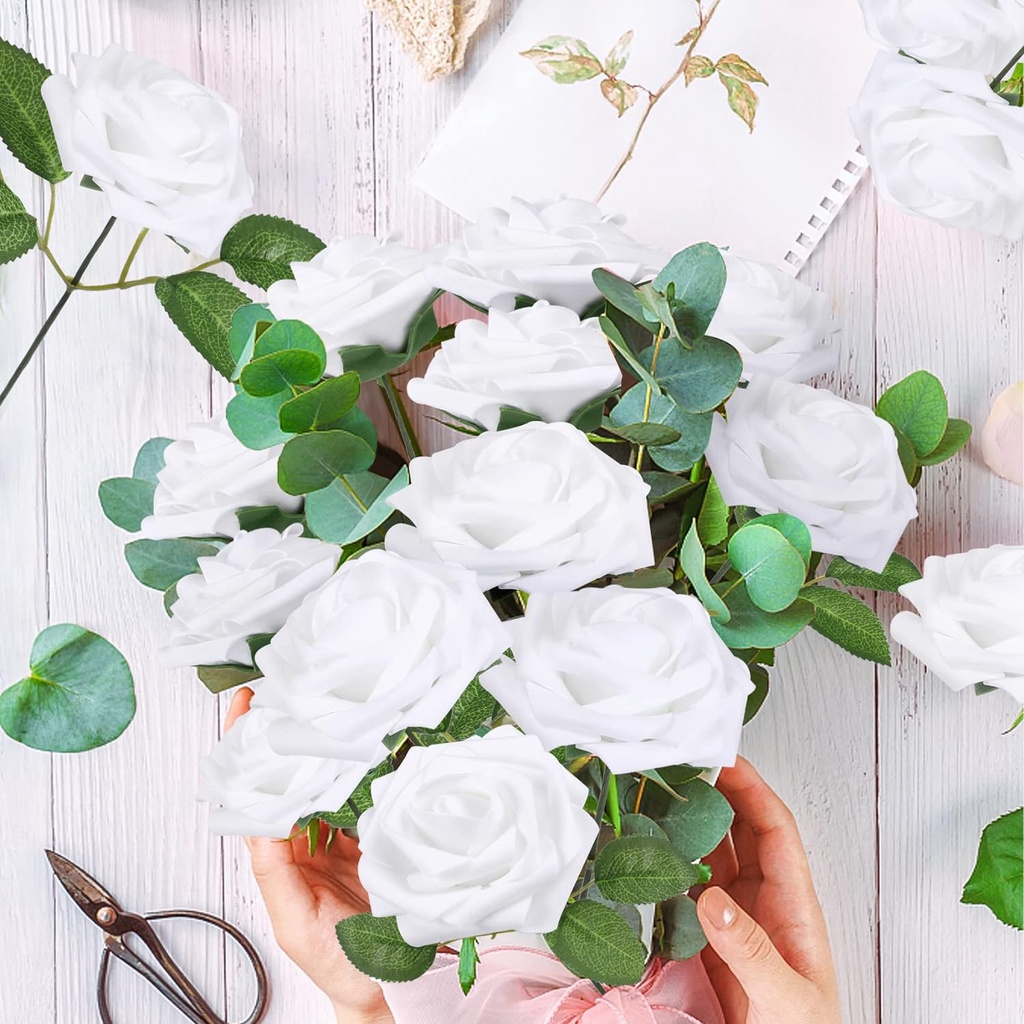 8cm Artificial Flowers PE Foam Rose Fake Flower with Stem Bride Bouquet ...
