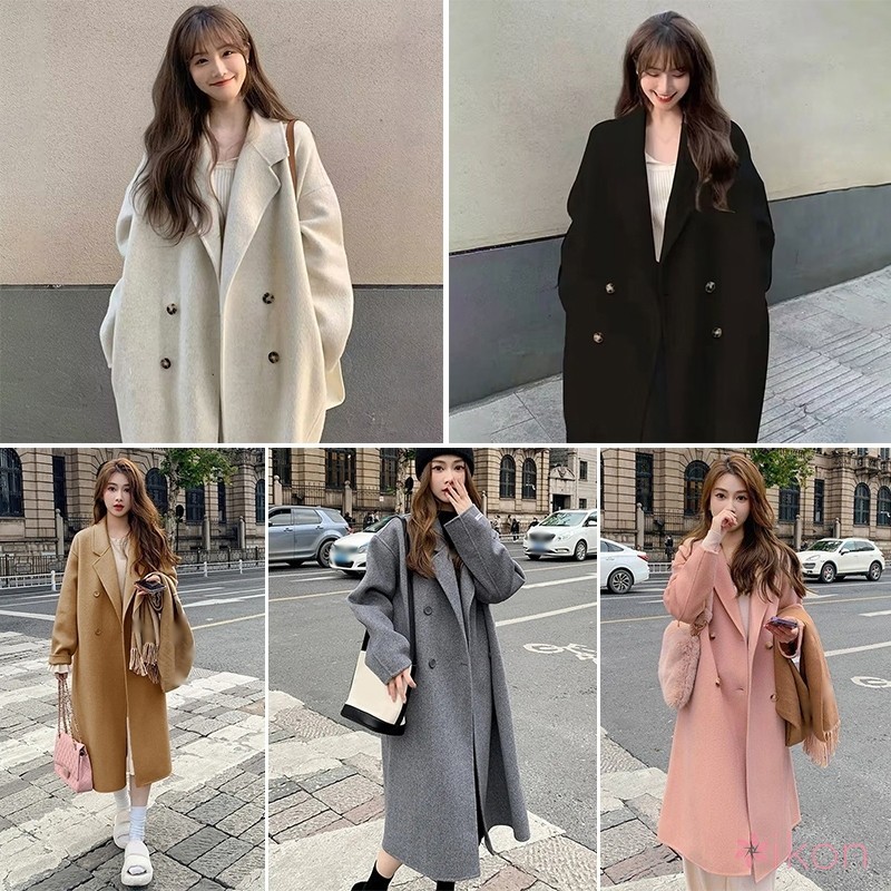 Women's Korean Woolen Coat Loose Fitting Mid Length Autumn Winter ...