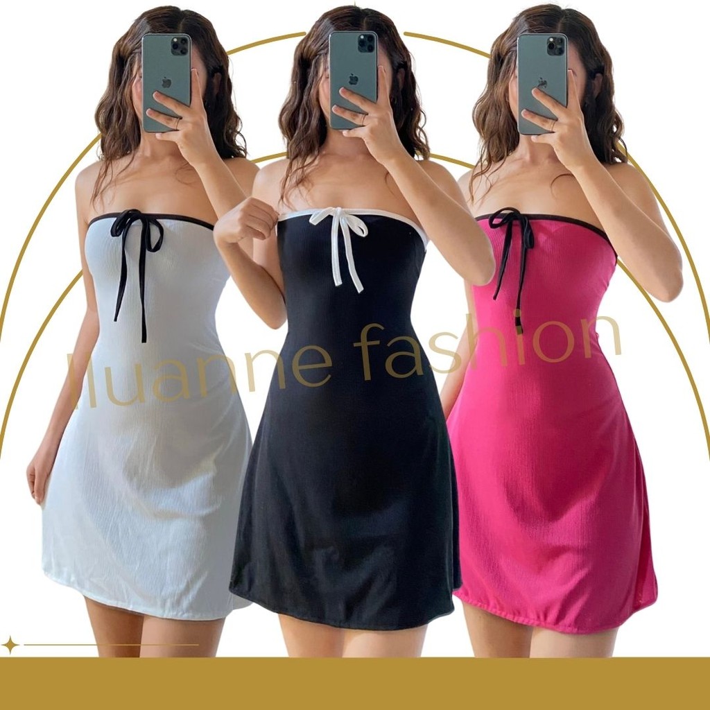 LF TYRONIA Mini Dress | Garterized Tube Front Self-Tie | Fit & Flare ...