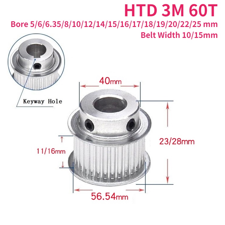 1pcs Timing Pulley HTD 3M 60 Teeth Keyway Bore 5/6/6.35/8/10/12/14/15 ...