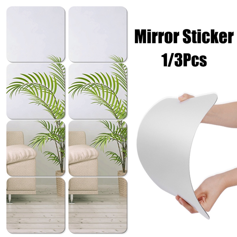 1/3Pcs Acrylic Soft Square Selfadhesive Wall Mirrors/Space Saving Non