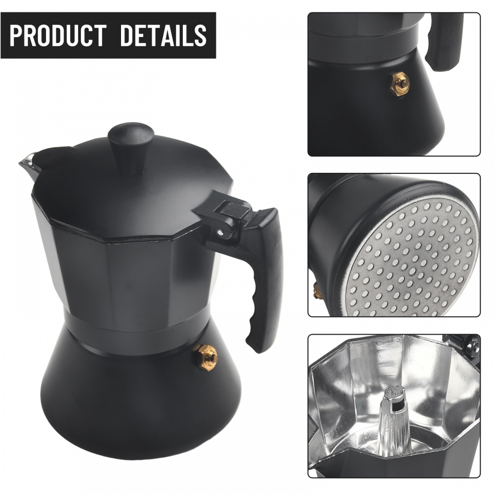 Pot Moka Pot Coffee Maker Espresso Maker Portable 2 Size Aluminum Black