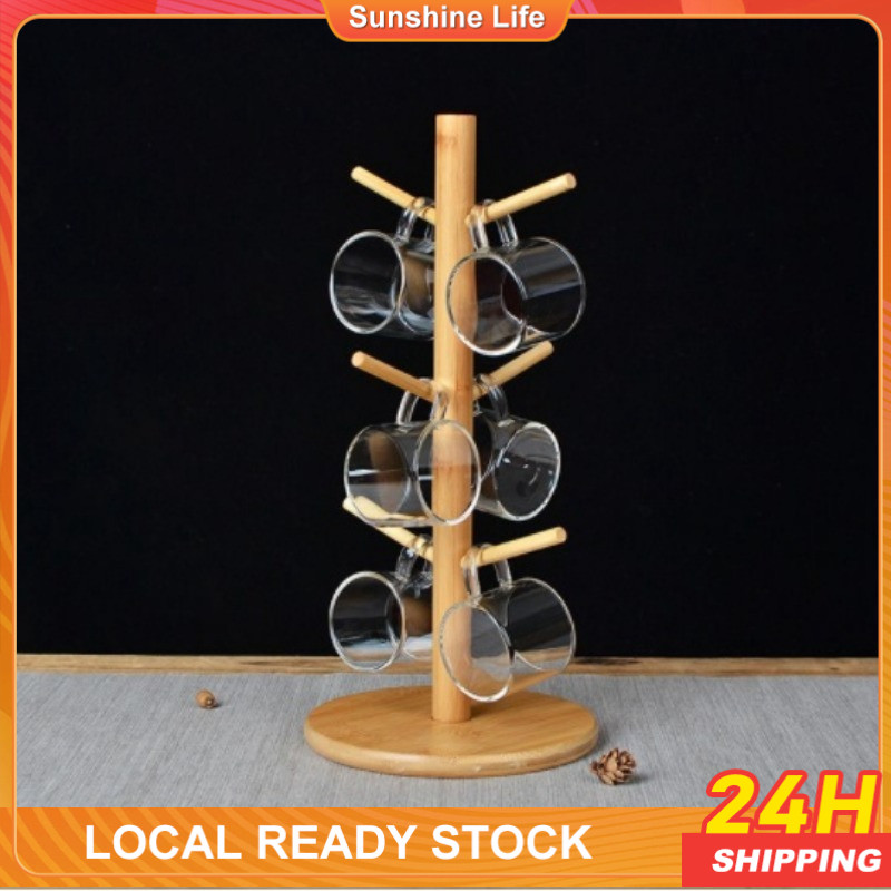 Wooden Tree Shape Coffee Mug Drying Cups Storage Rack Holder Home ...