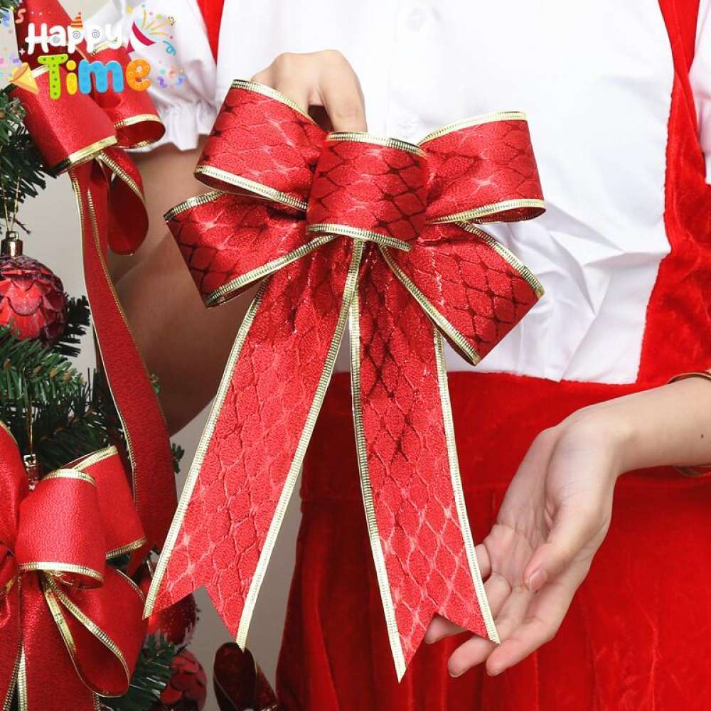 25cm Sparkling Glitter Ribbon Bow Christmas Decorations Big Poinsettia