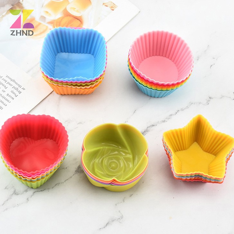 Cupcake Mold Baking Silicone Cup Heart Star Rose Round Shape