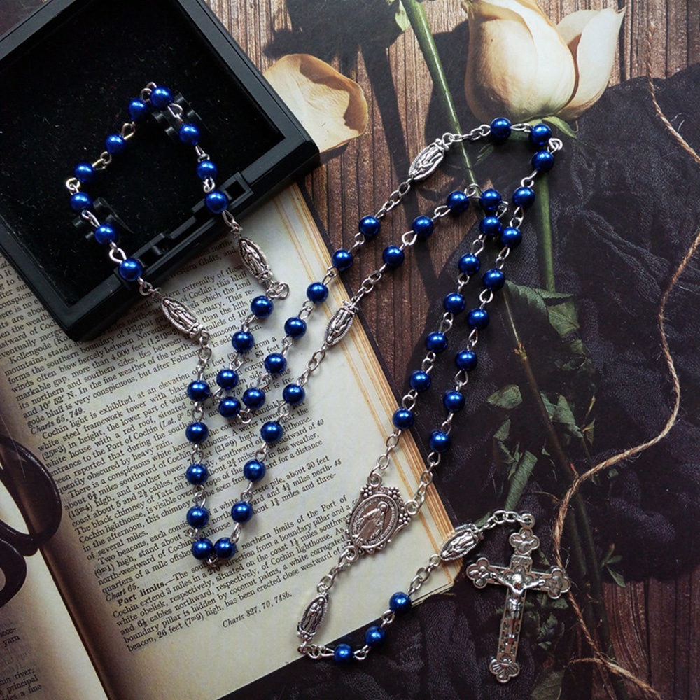 Our Lady of Guadalupe Blue Spacer Beads Chain Miraculous Medal Trinity ...