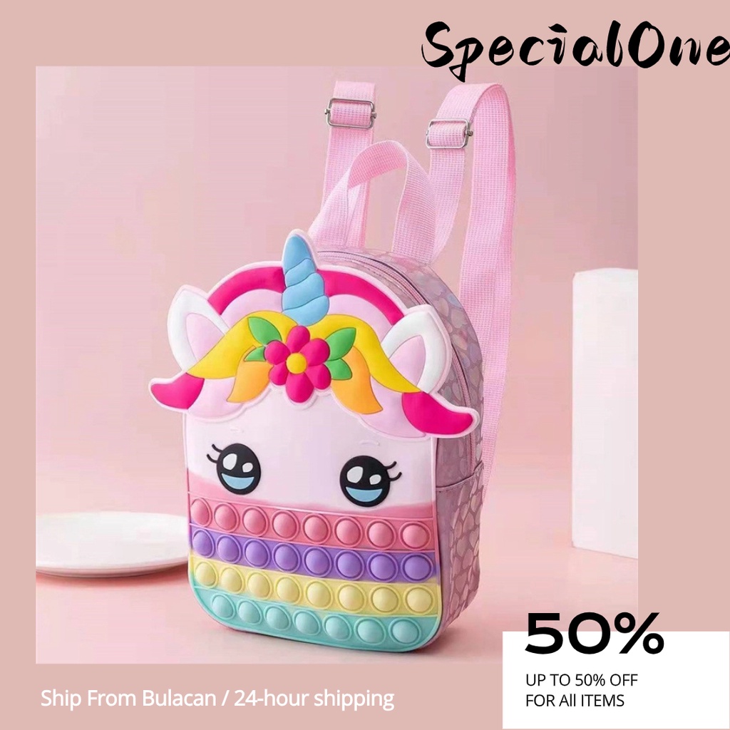 Funny Kids Unicorn Backpack Pop It Fidget Toy Large Cartoon School