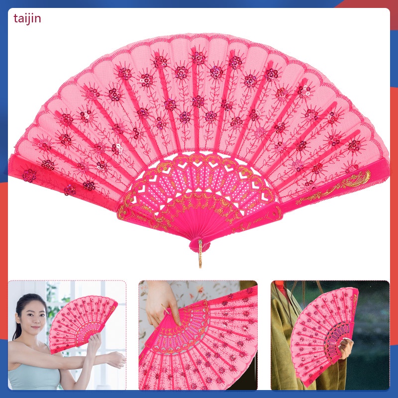 Collapsible Fan Lace Folding Women Hand Plastic Modeling Taijin 