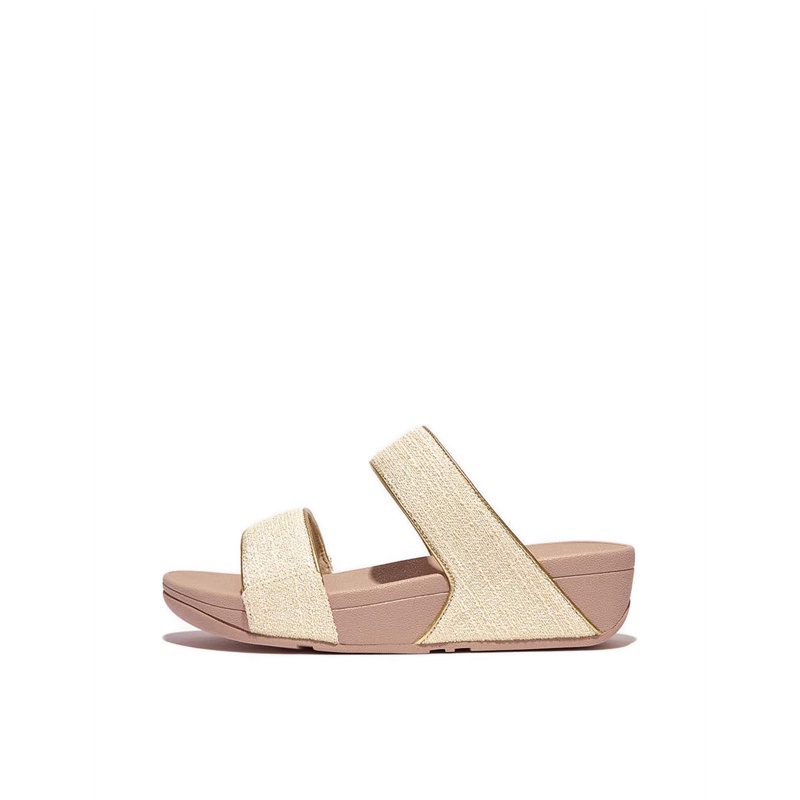 Fitflop Lulu Shimmerweave Toe-Post Slides GO2-A48- Stone Beige Mix ...