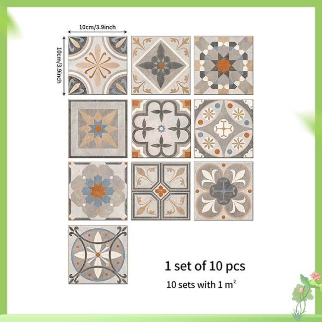 MY 10Pcs SelfAdhesive Wall Tile Decals Removable Waterproof Backsplash