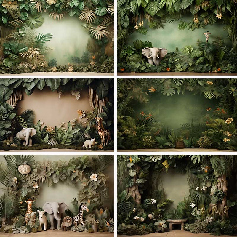 Jungle Zoo Animals Party Backdrop Kids One year Old Photography Wild ...