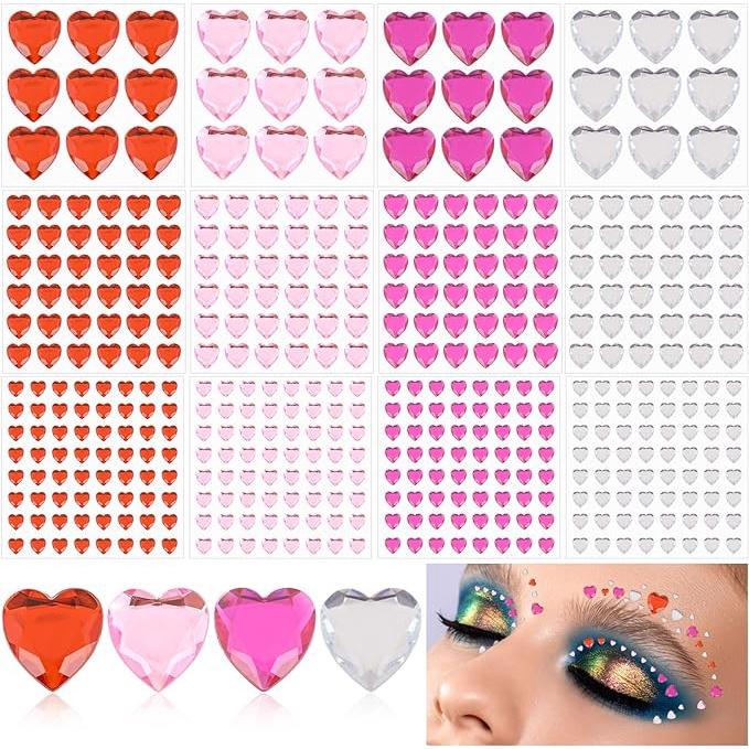 Heart Gem Face Stickers Face Jewels Acrylic Gems Stickers Self Adhesive ...