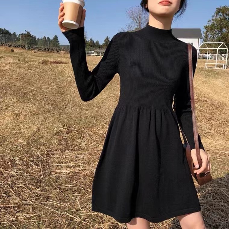 Loose Pure Color Knitted Dresses Women Casual Clothes Q26113