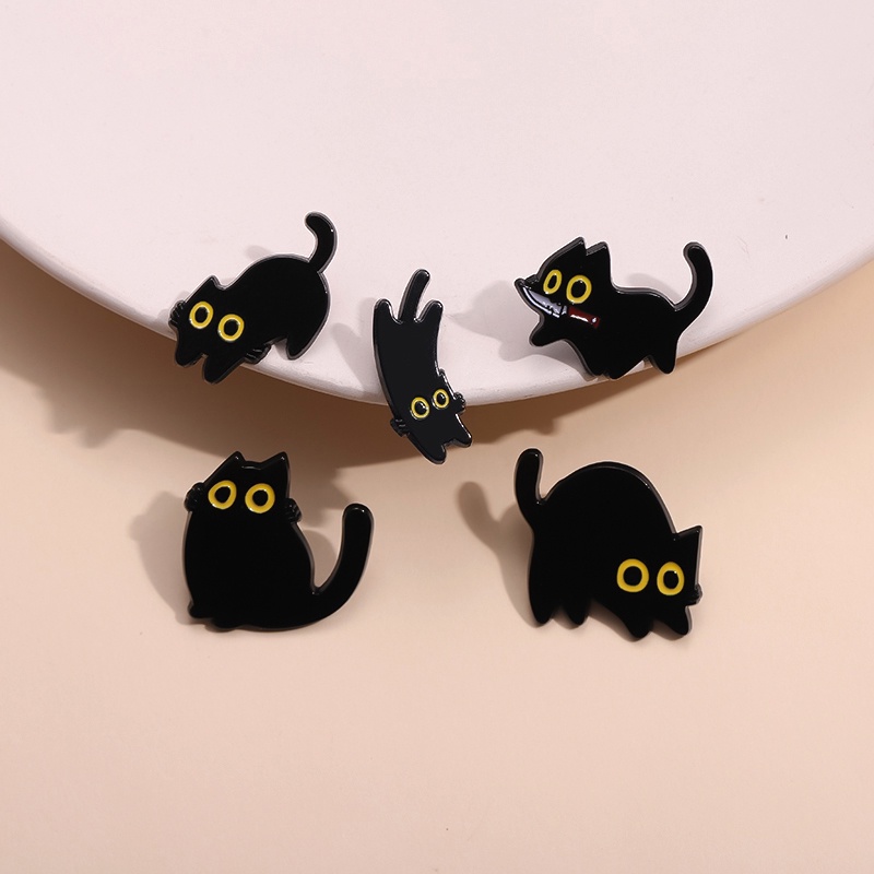 Cute Black Cat Enamel Pin Brooches Cartoon Cat Animal Brooch Lapel ...