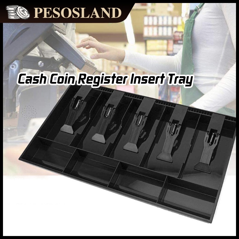 Plastic Cash Drawer Tray - 5 Bill & 4 Coin Compartments For Registers (Black/White)