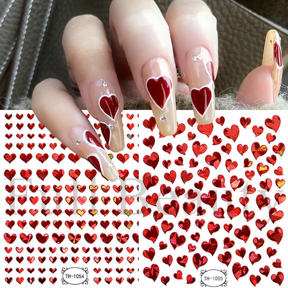 Valentine's Day Red Heart Nail Art Decals Sweet Heart Adhesive Nail ...