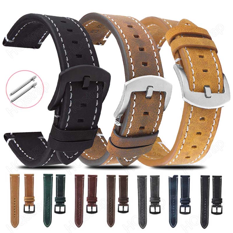 Retro Genuine Leather Strap 18mm 20mm 22mm 24mm Quick Release Watch ...