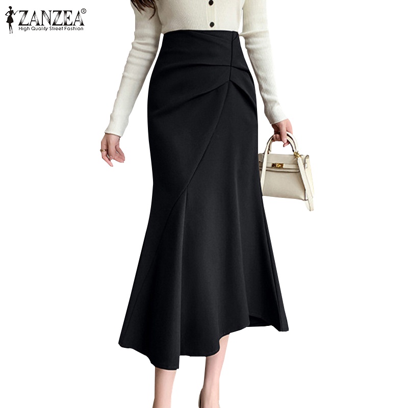 ZANZEA Women Korean Fashion Fishtail Side Zipper Solid Color Overskirts ...