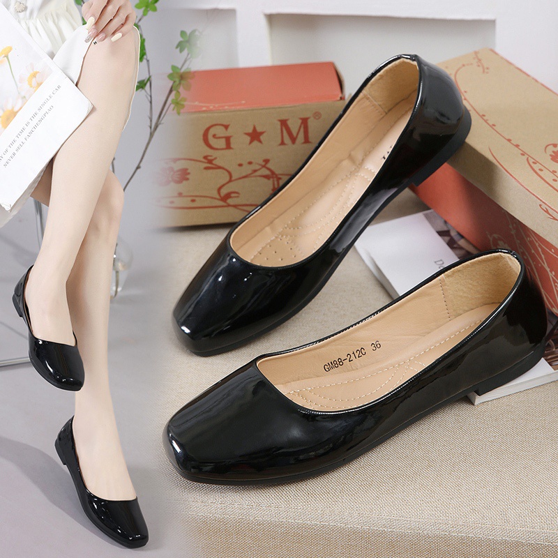 Fashision Flat Black Shoes Daily Loafer Doll Shoes for Women GM88C