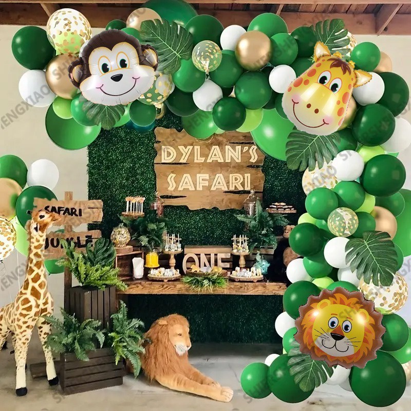 93pcs Jungle Animal Theme Balloon Party Set Lion Monkey Aluminium Film ...