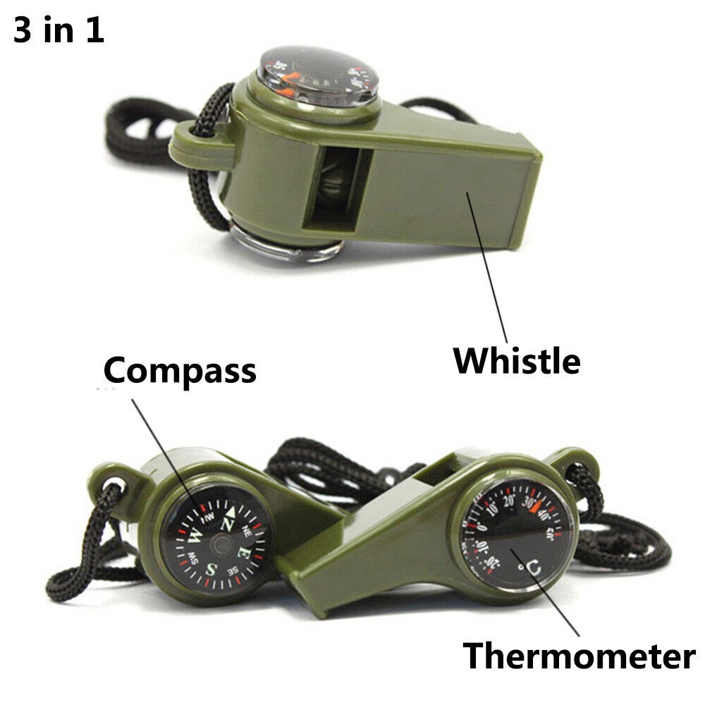 Camping Whistle with Compass and Temperature Survival Gear Outdoor Camp