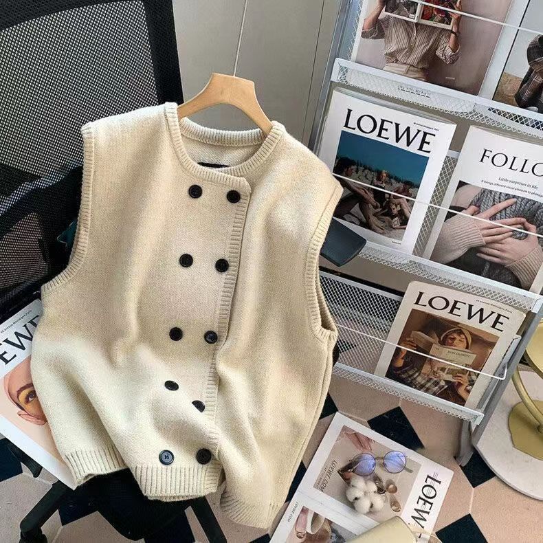 Large Size mm Double Breasted Knitted Vest Women New Style Sleeveless Sweater Vest Cardigan