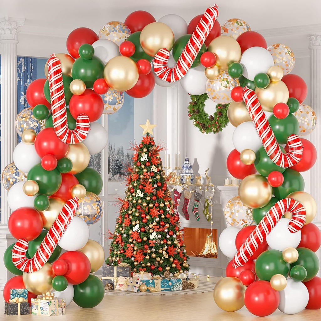 2024 Christmas Balloon Garland Arch Kit With Christmas Red White Candy 