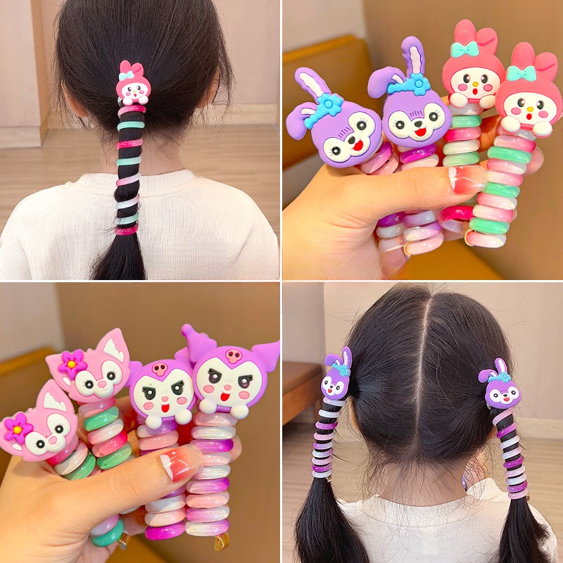 High Elastic Rainbow Color Spiral Hair Rope Head Rope Ponytail Hair ...